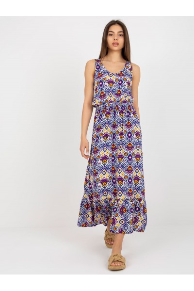 Ilga vasarinė suknelė su raštais (violetinė)